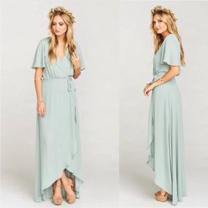 Show Me Your Mumu Sophia Ruffle Maxi Dress Silver Sage Crisp NEW